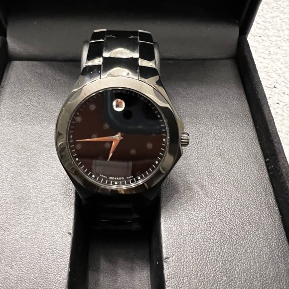 Men’s MOVADO Watch Diamond Dial.  All black .  Purchase Price $1095.00 - Picture 2 of 7